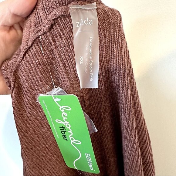 NWT Zuda Escovero Open Front Ribbed Cardigan Sweater in Chestnut - XXS - Picture 3 of 8